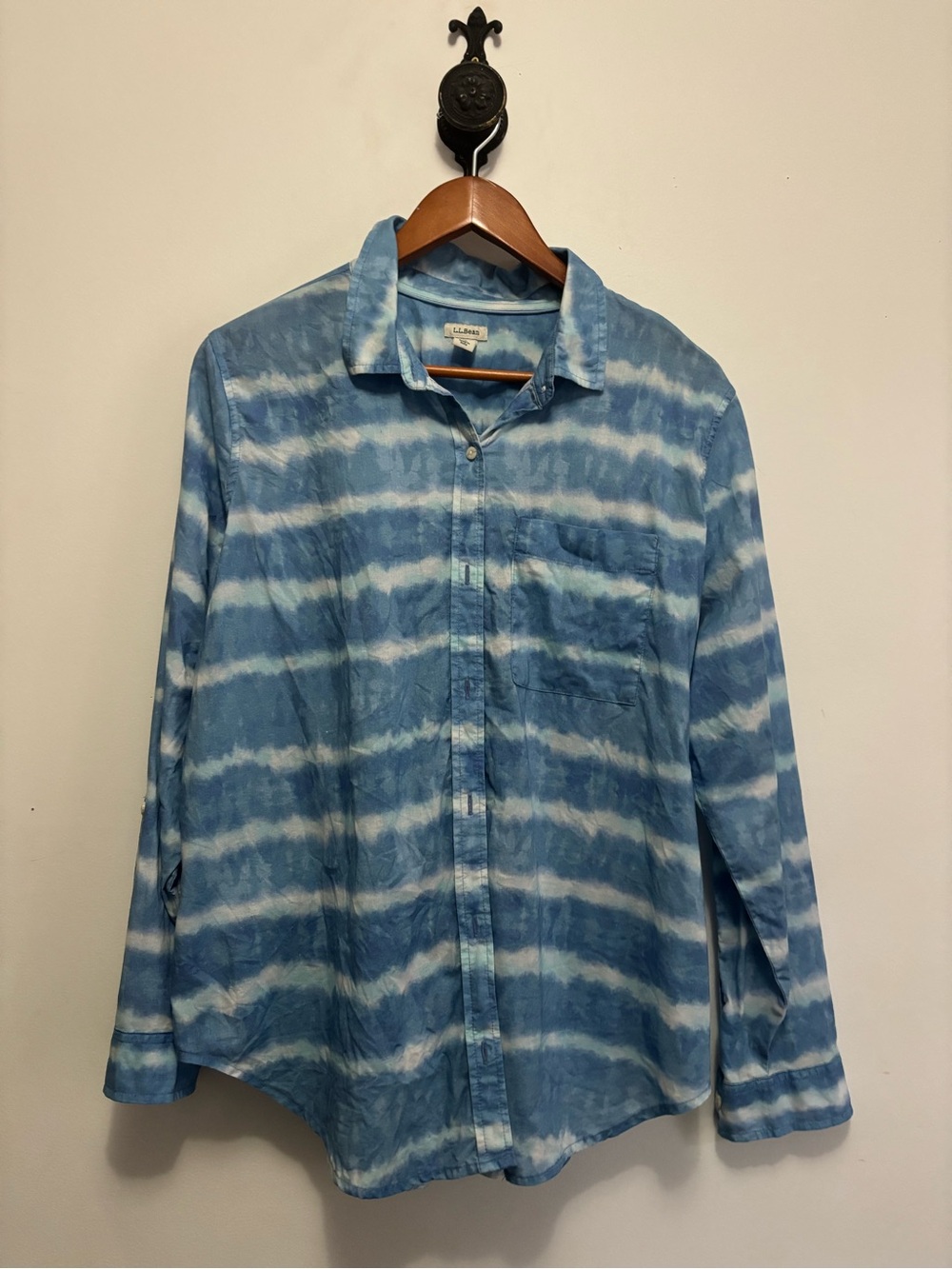 L.L. Bean Blue and White Vintage Organic Cotton Shirt